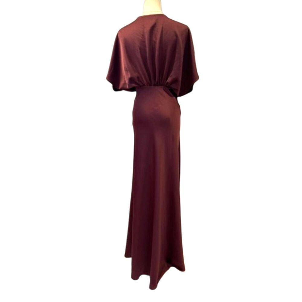 BHLDN Anthropologie Leila Dress Gown Satin Deep V Chocolate Size 2 - Picture 6 of 11